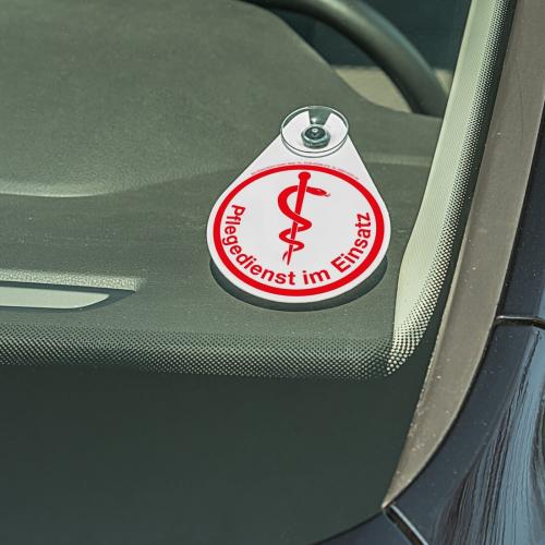 Innenschild mit 1 Saugnapf Pflegedienst im Einsatz