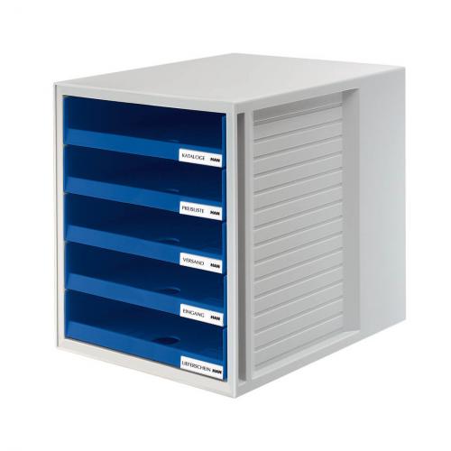 HAN Schubladenbox Schrank Set (lichtgrau / blau)