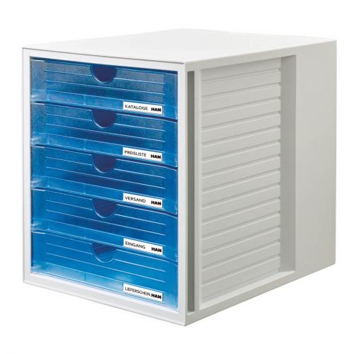 HAN Schubladenbox Systembox (lichtgrau / transluzent-blau)