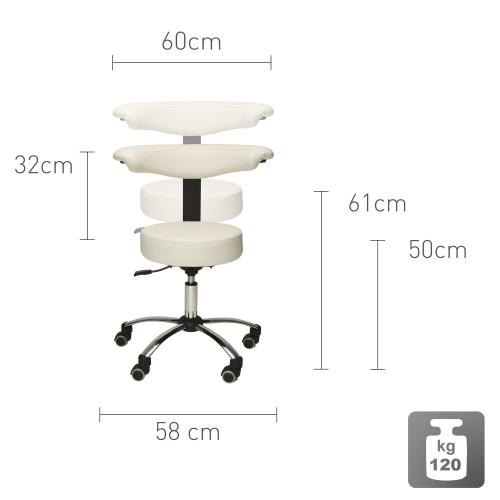 TEQLER | Multifunktions-Rollhocker mit Rückenlehne weiß (T170744)