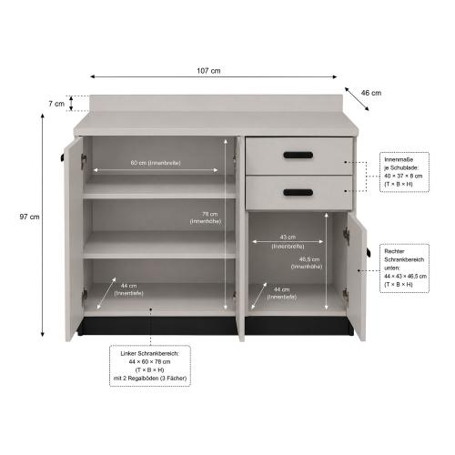 TEQLER | Sideboard VARDE grau / schwarz (T1711880)
