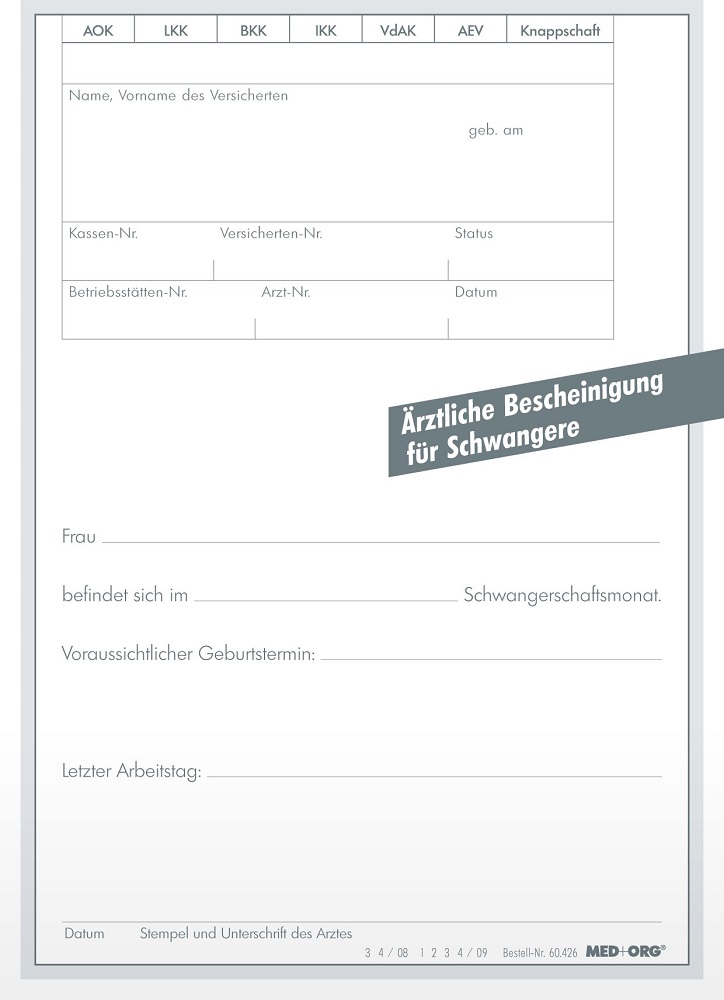 MED+ORG Bescheinigung für Schwangere