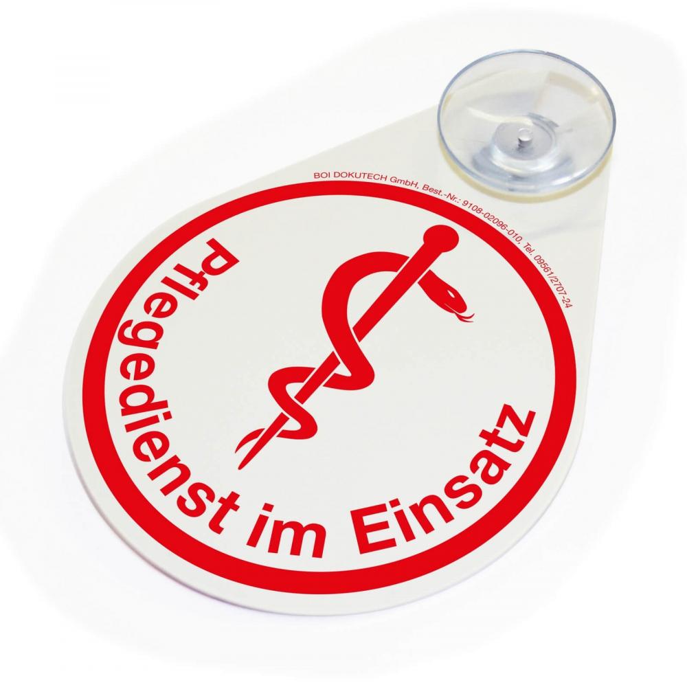 Innenschild mit 1 Saugnapf Pflegedienst im Einsatz