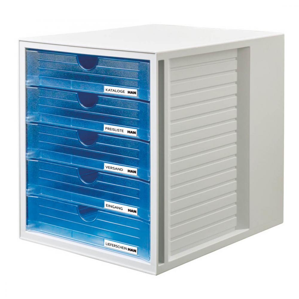 HAN | Schubladenbox SYSTEMBOX (lichtgrau-transluzent-blau)