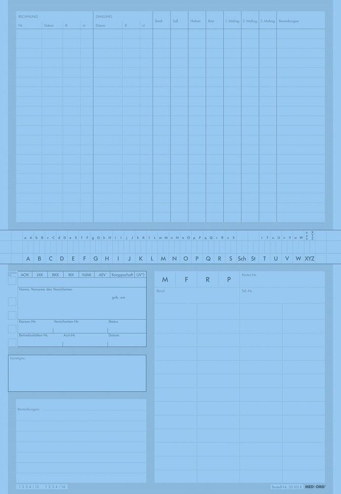 MED+ORG Karteikarte ALPHAsafe A5 Zahnheilkunde (blau)