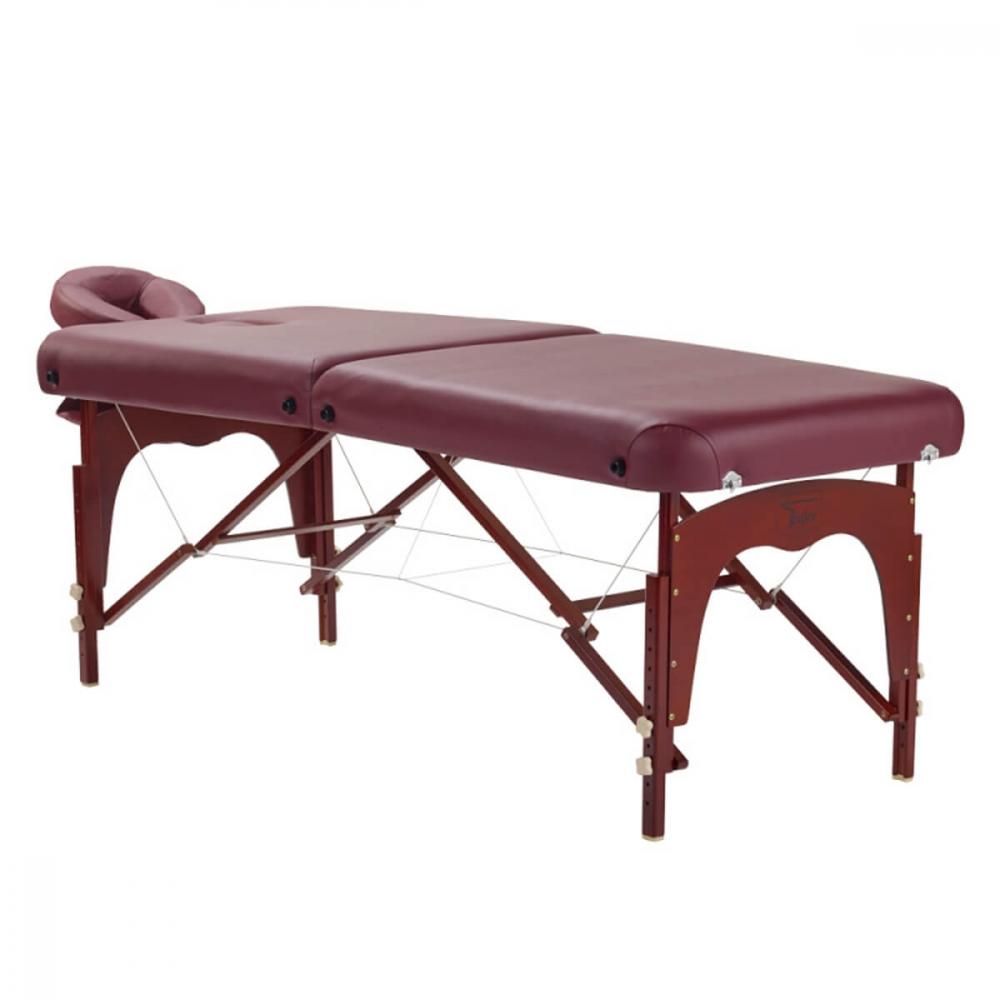 TEQLER Interior Massageliege Buchenholz dunkel Kunstlederbezug weinrot