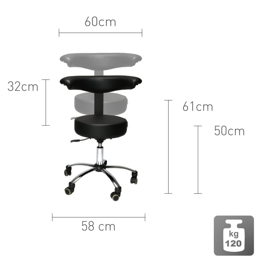 TEQLER | Multifunktions-Rollhocker mit Rückenlehne schwarz (T170743)